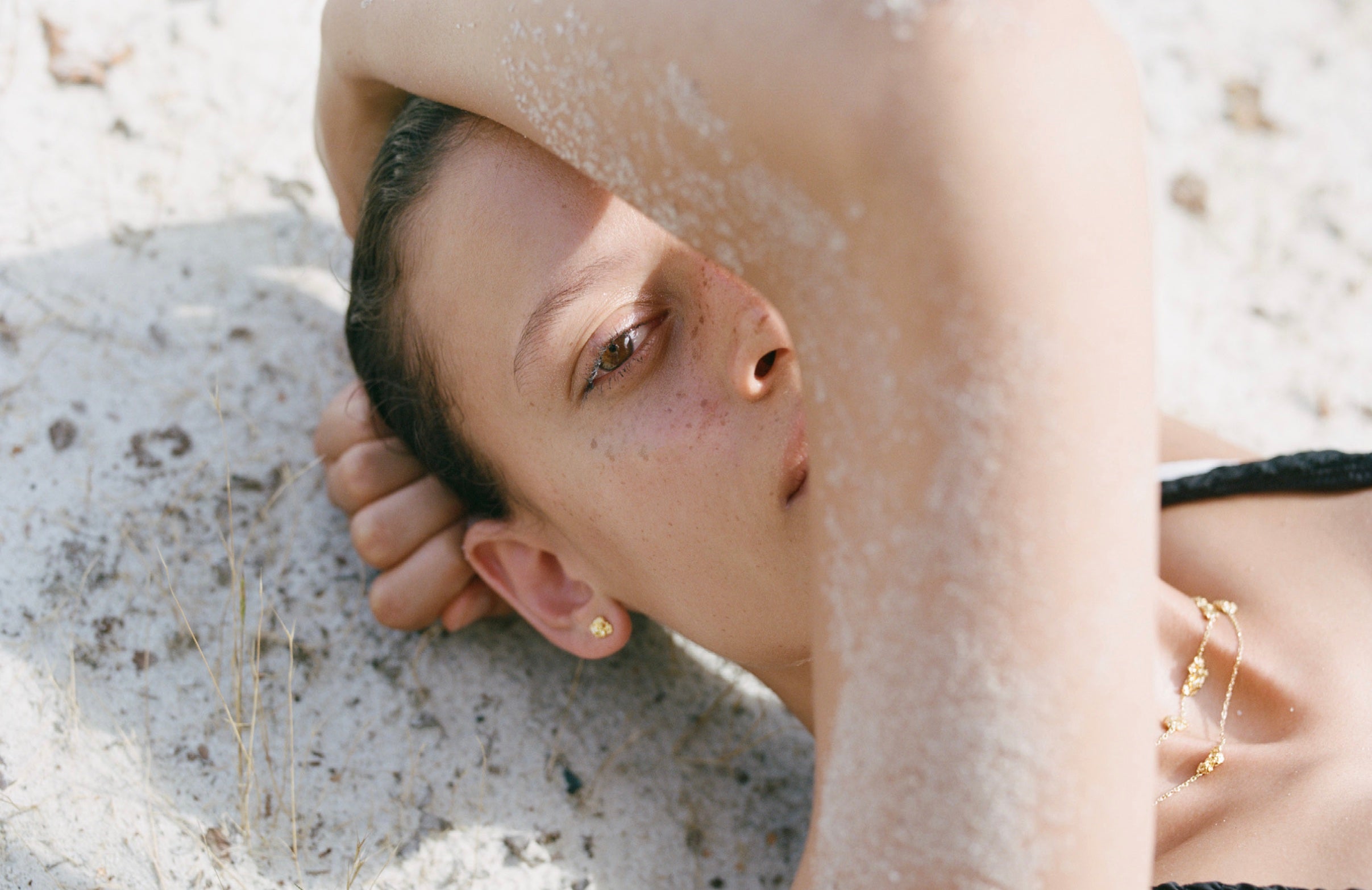 Earring and necklace on model